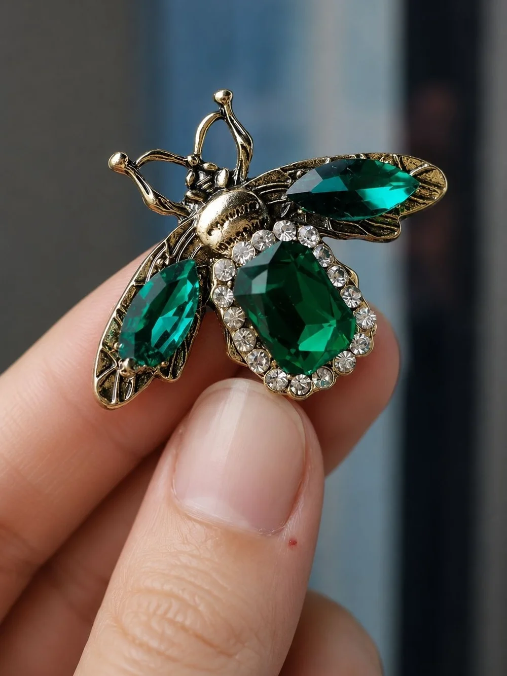 Green and Gold Bee Crystal Brooch